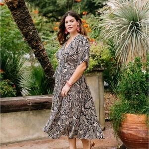 Noonday Collection Black and White Ruffled Wrap Midi Dress